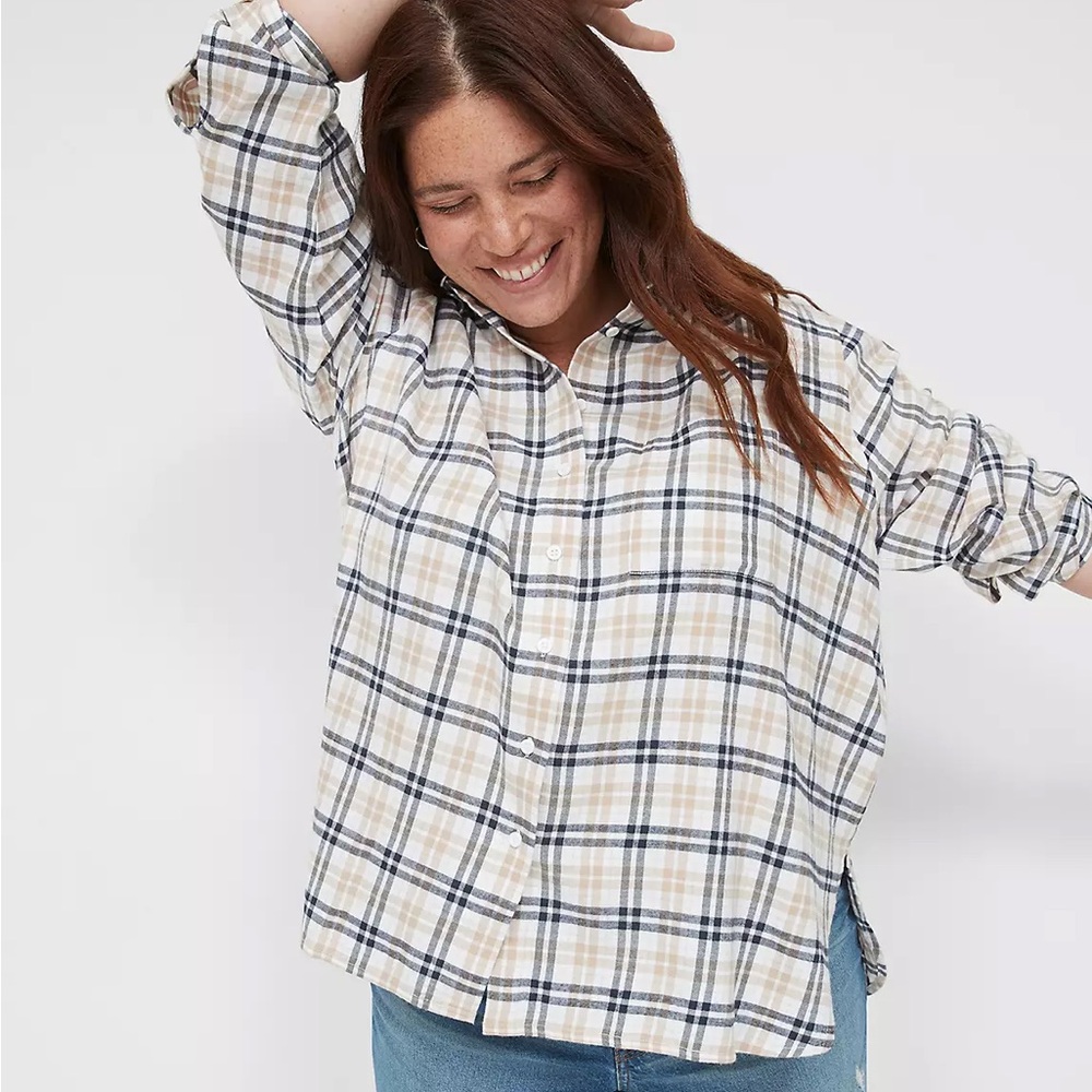 Lane Bryant Long Sleeve Button-down Plaid Shirt Sz 18/20 EUC Oversized